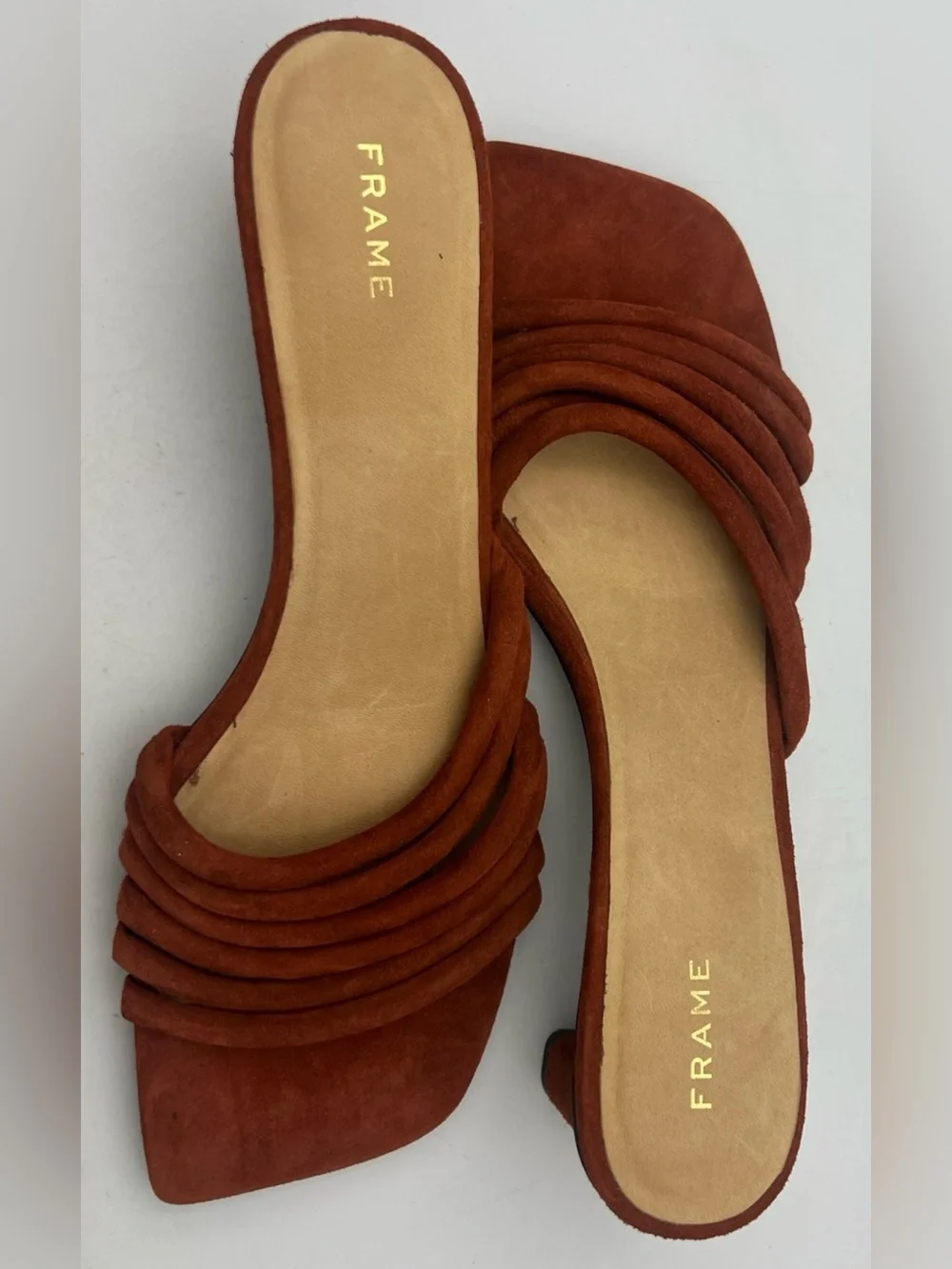 FRAME Le Tonga Suede Mules Sandal Strappy Rust Brown Slip On EU39.5 US9 $378 NEW